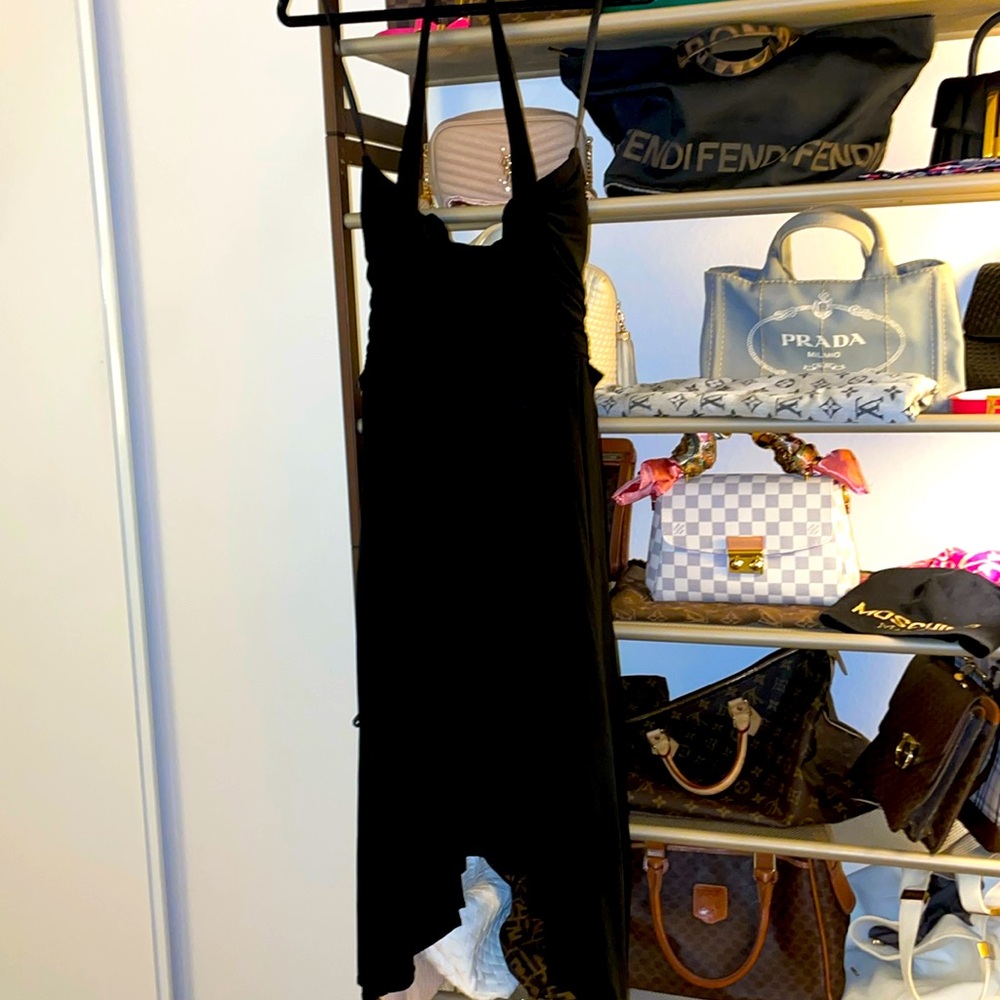 Black BCBG Soft Black Squareneck Halter Dress